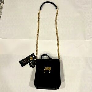 Lionel Elegant Black Shoulder Bag Crossbody with Gold Chain Vegan Leather